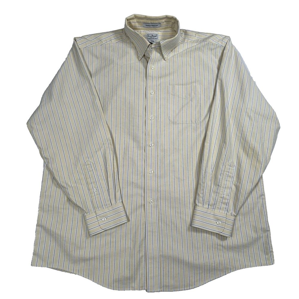 LL Bean Mens Dress Shirt 17.5-35 Regular Fit Button Front Long Sleeve Stripe - Picture 2 of 10